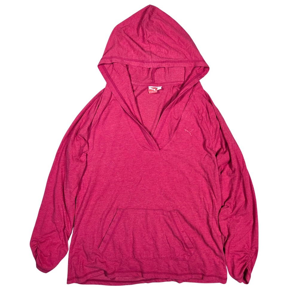 Puma Womens XL Pink Heathered V-Neck Pullover Hoodie Lightweight Active Top